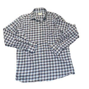 Peter Millar Men Large Ocean Blue Crown Plaid North Bay Light Flannel Shirt